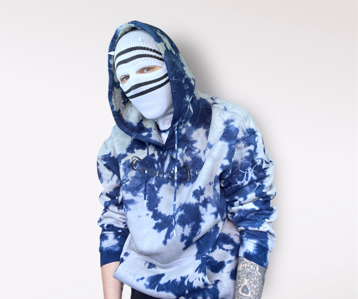 Handmade Custom Blue Distressed Hoodie FrontClose