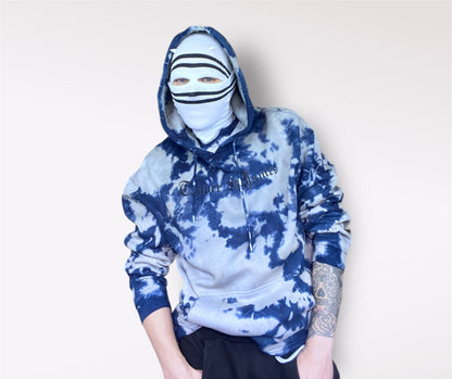 Handmade Custom Blue Distressed Hoodie Front