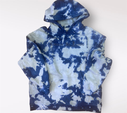 Handmade Custom Blue Distressed Hoodie FrontCloseup