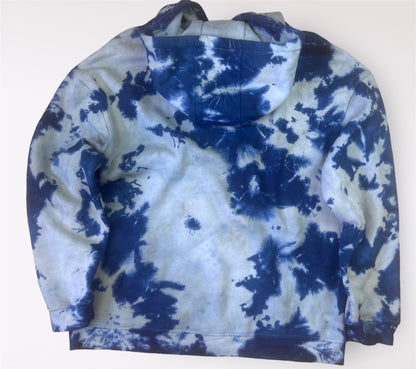 Handmade Custom Blue Distressed Hoodie BackcloseUp